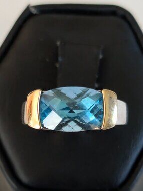 Lorenzo Blue Topaz 18k Gold Detail Sterling Silver Cocktail Statement Ring